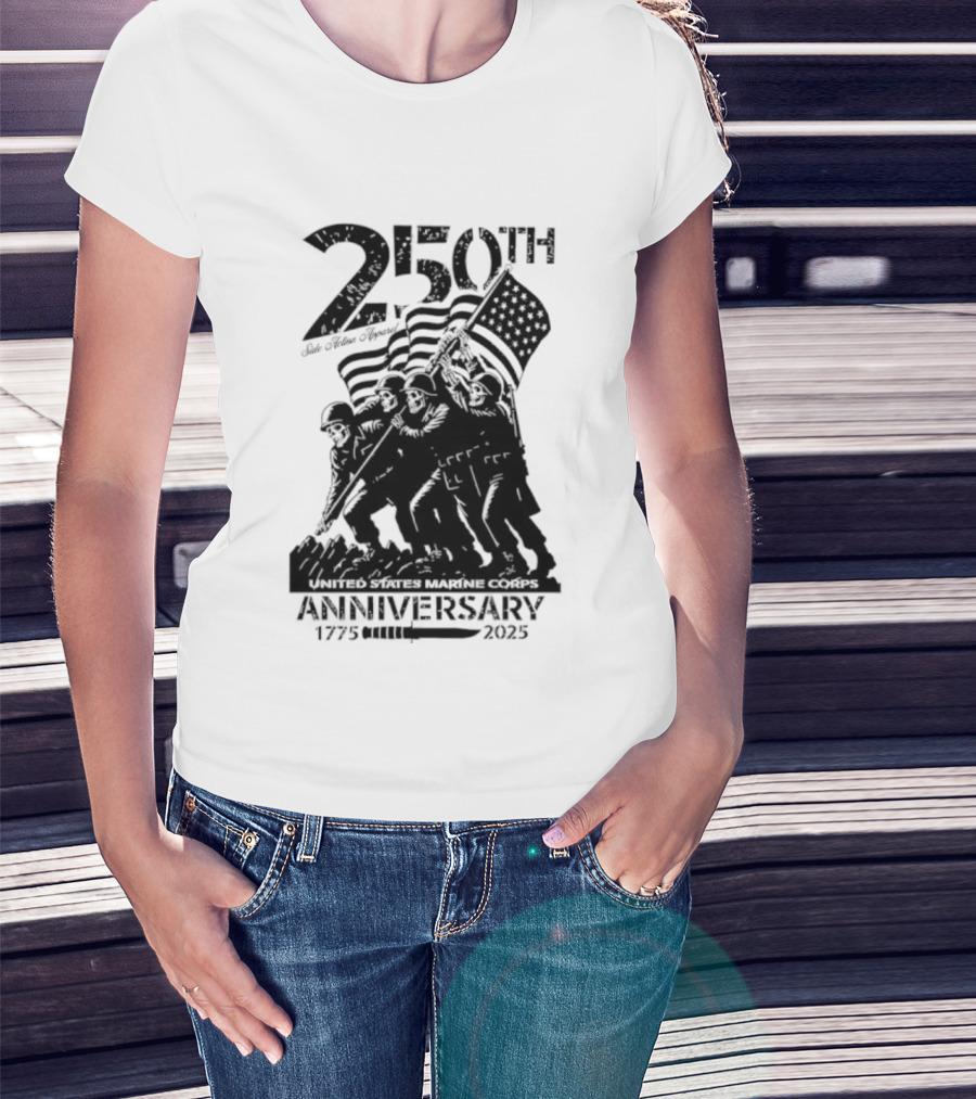 250th USMC Anniversary Flag Raising 1775-2025 United States Marine Corps WWII Emblem T-Shirt