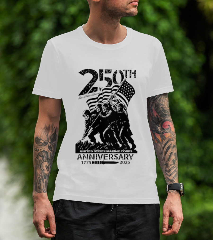 250th USMC Anniversary Flag Raising 1775-2025 United States Marine Corps WWII Emblem T-Shirt