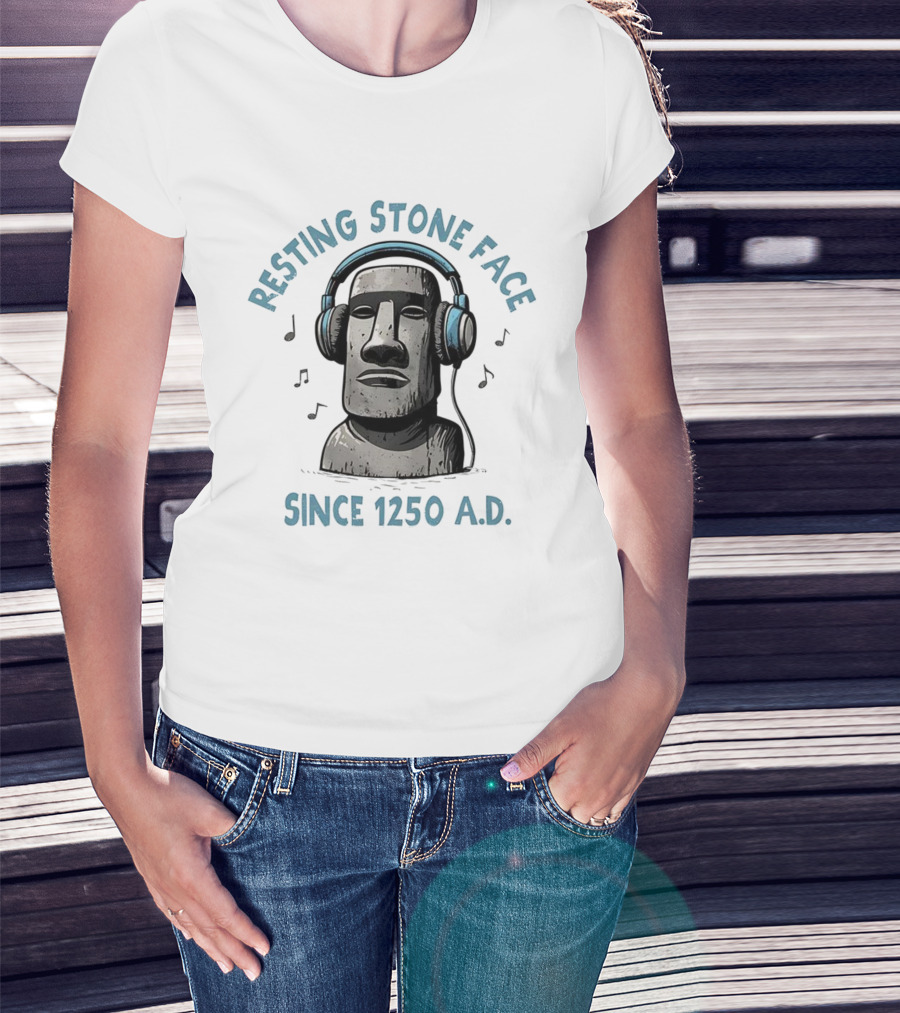 Resting Stone Face Easter Island Moai Headphones Since 1250 AD T-Shirt