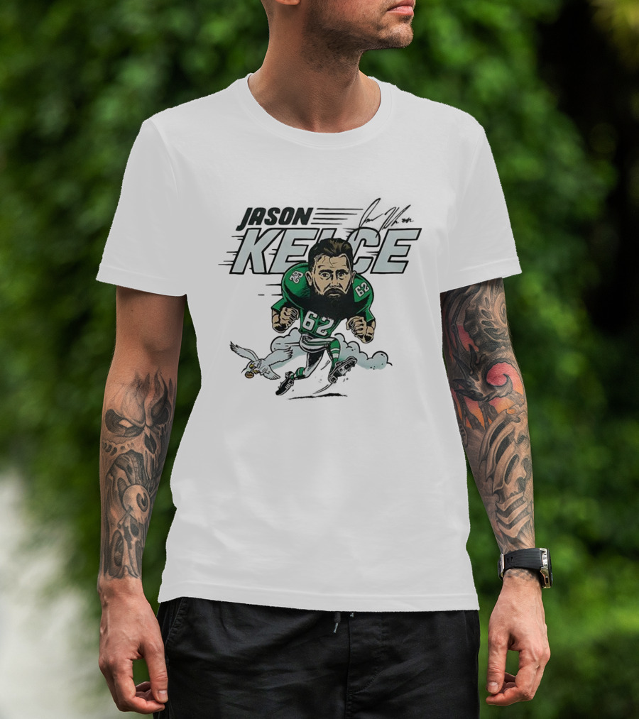 Jason Kelce Philadelphia Eagles NFL 62 Caricature With Eagle And Football T-Shirt