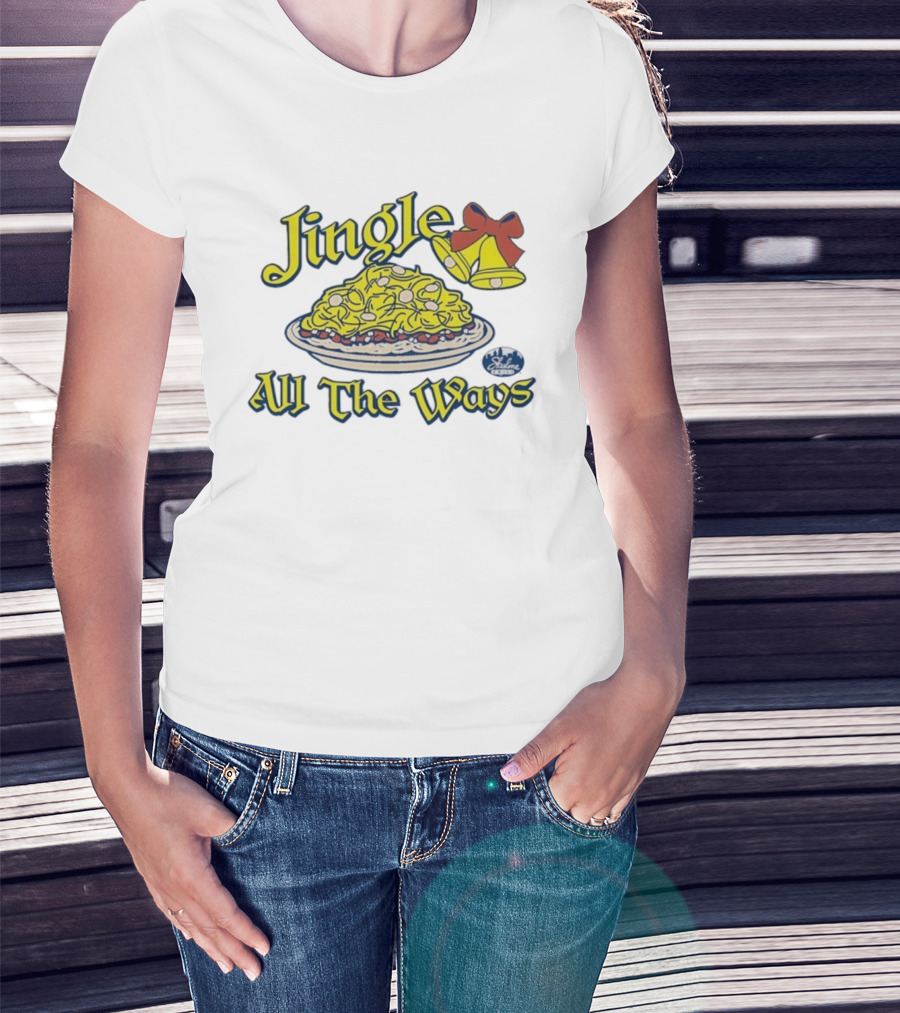 Jingle All The Ways Yellow Bells Spaghetti Plate Skyline T-Shirt