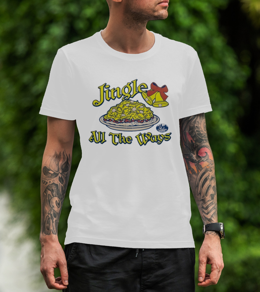 Jingle All The Ways Yellow Bells Spaghetti Plate Skyline T-Shirt
