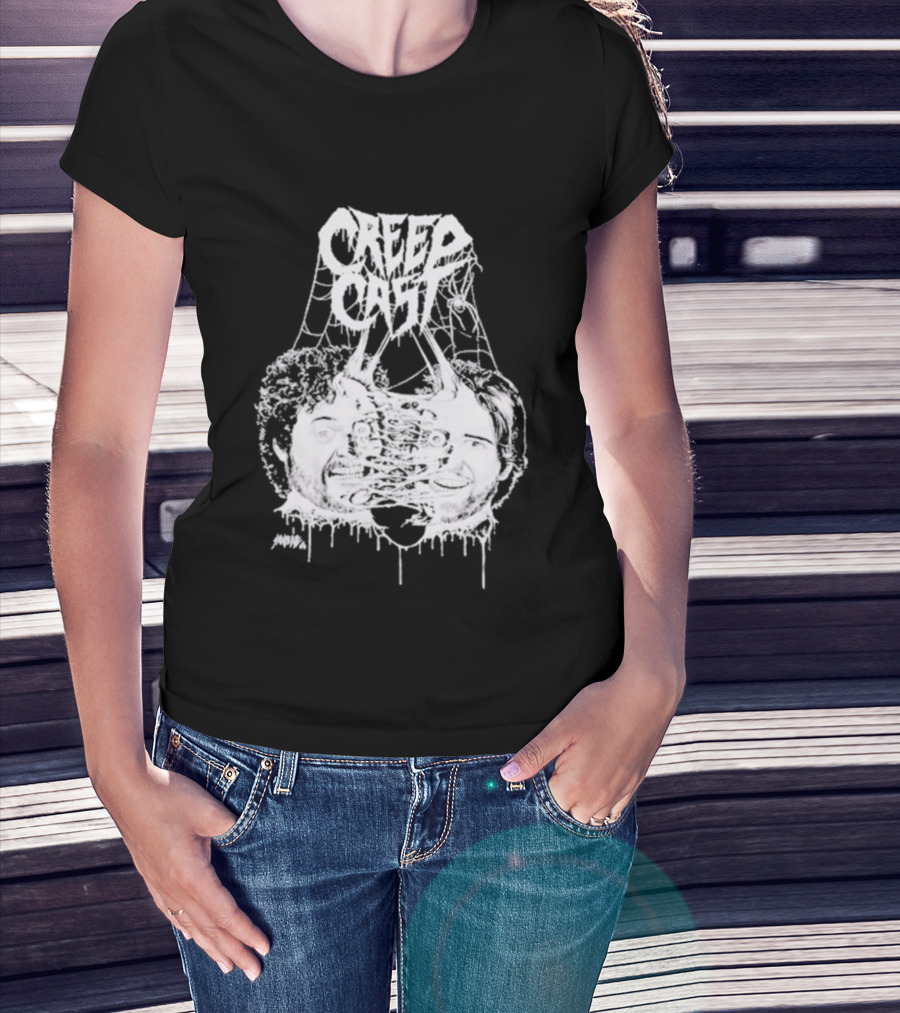CreepCast Faces Haunted Webs Spooky Vibe T-Shirt