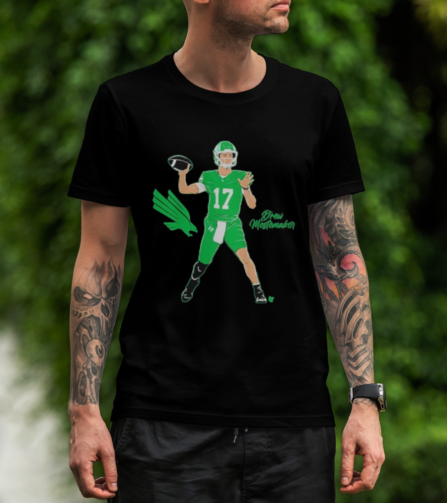 North Texas Mean Green Drew Mestemaker Quarterback 17 Superstar Pose T-Shirt