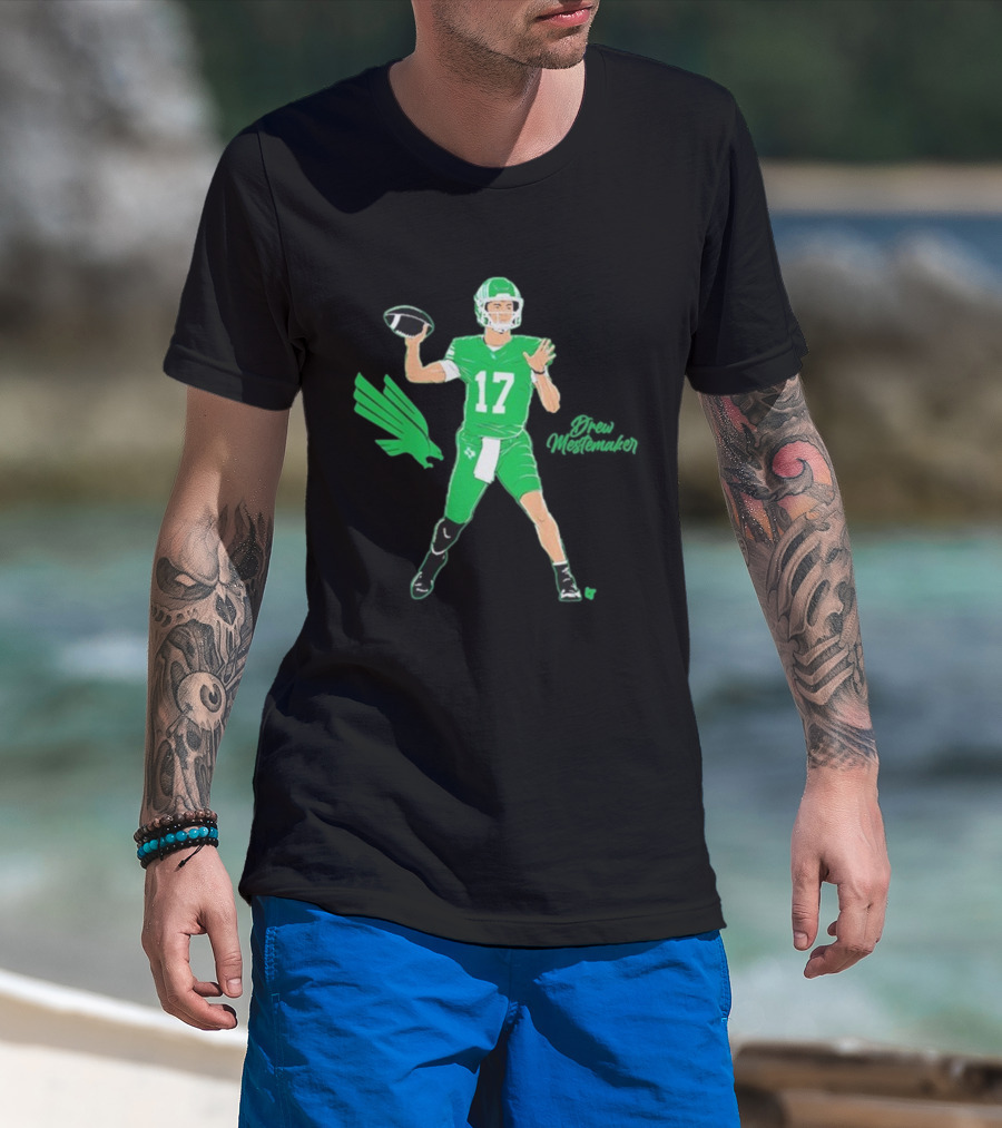 North Texas Mean Green Drew Mestemaker Quarterback 17 Superstar Pose T-Shirt