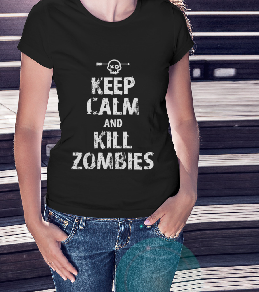 Keep Calm And Kill Zombies Skull Arrow Graphic T-Shirt