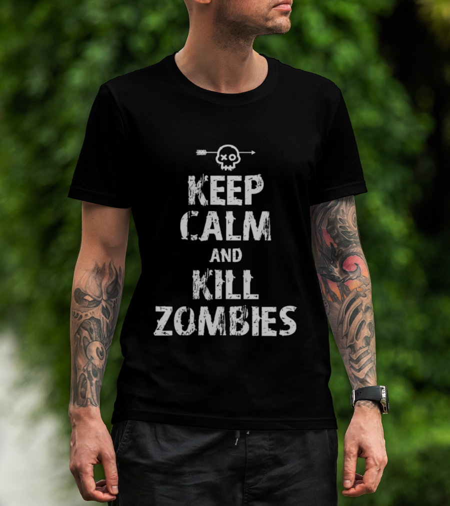 Keep Calm And Kill Zombies Skull Arrow Graphic T-Shirt