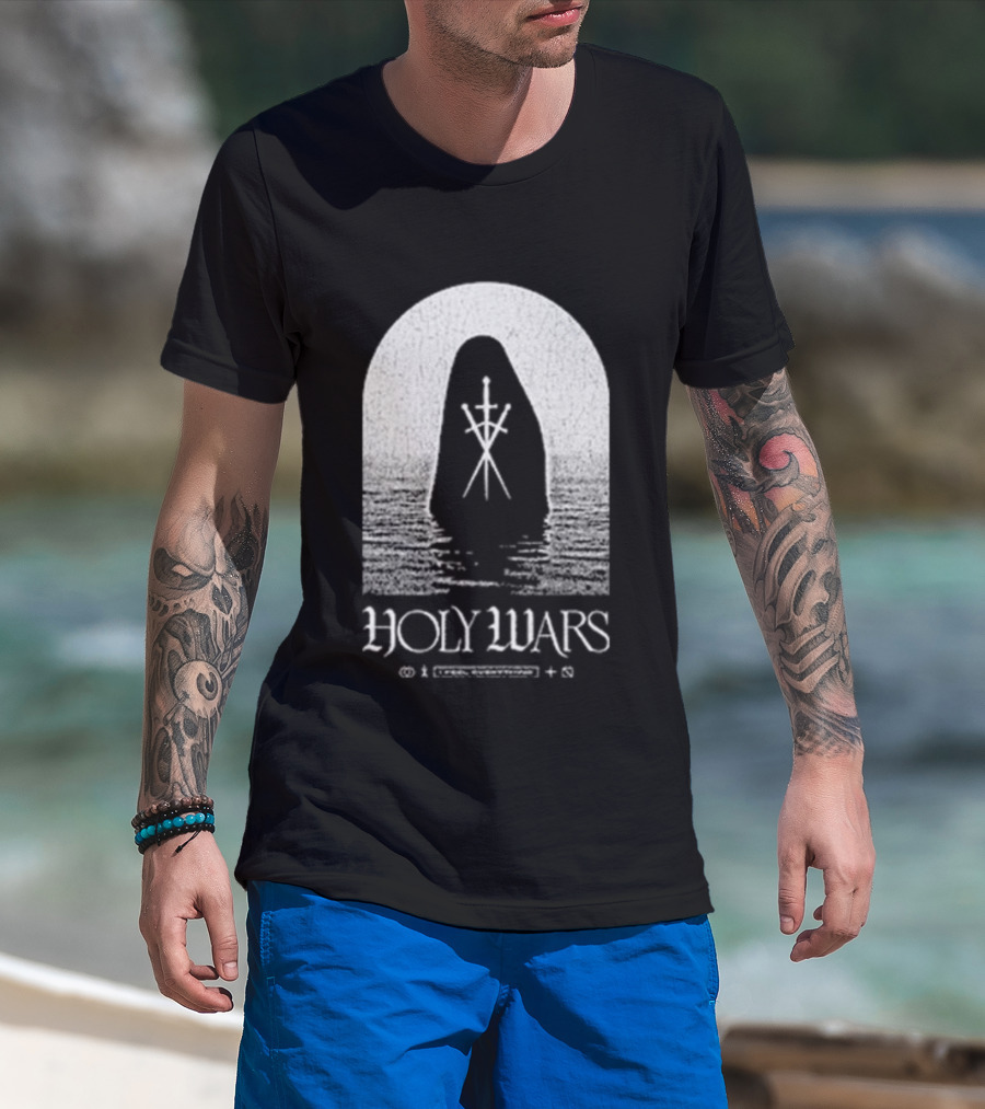 Holy Wars I Feel Everything Cloaked Figure Crossed Swords T-Shirt