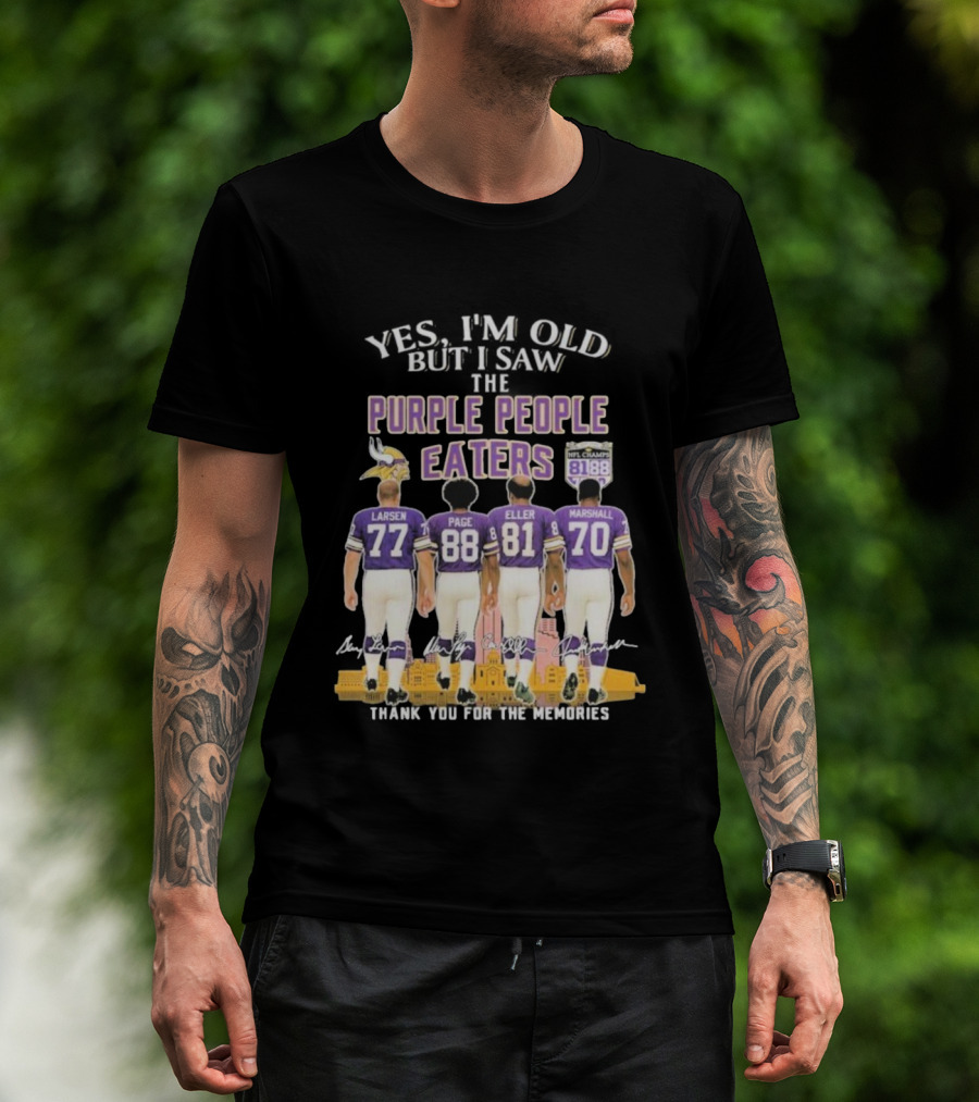 Minnesota Vikings Purple People Eaters Larsen Page Eller Marshall NFL Champs 81 88 Thank You For The Memories T-Shirt