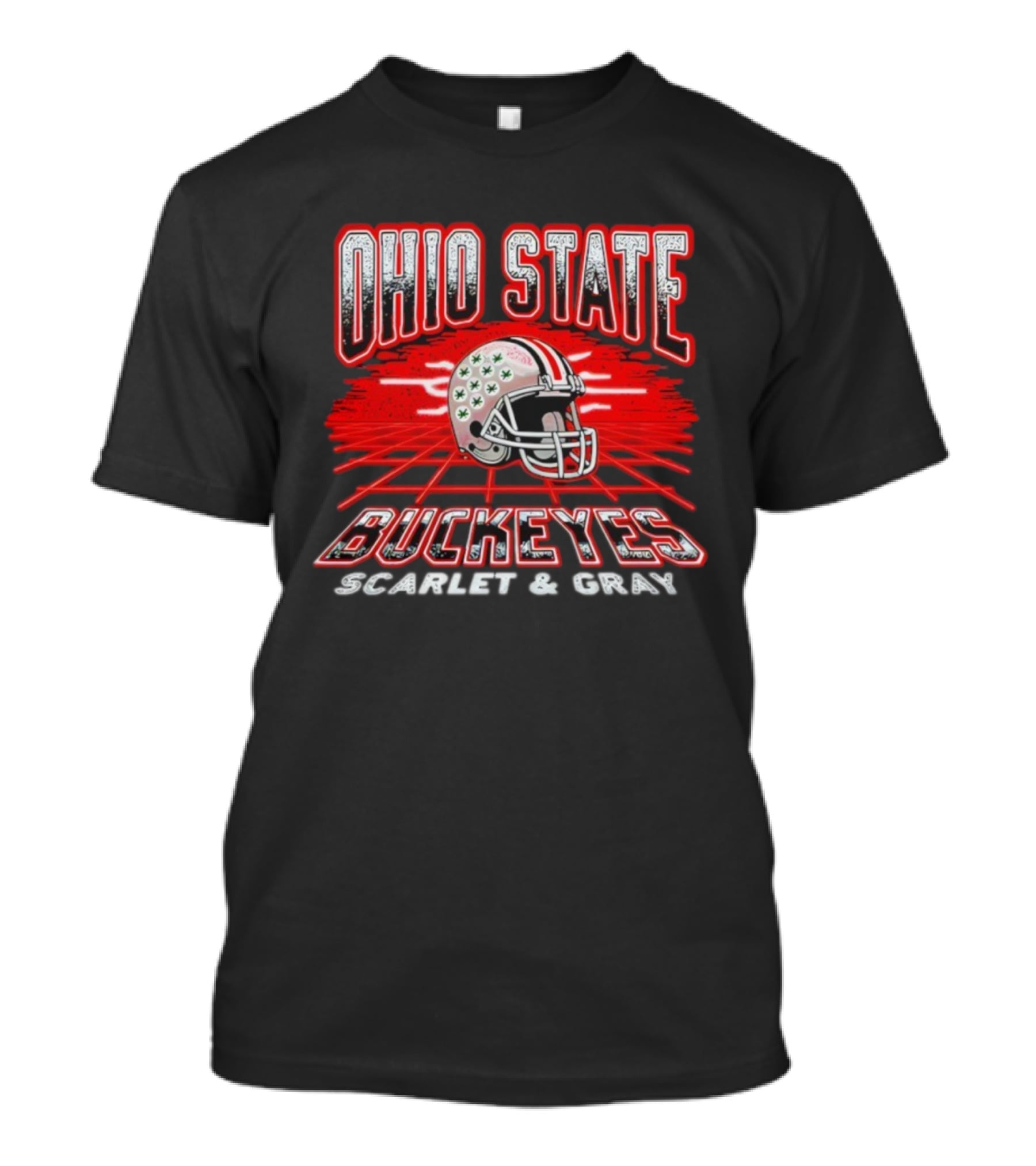 Ohio State Buckeyes Scarlet Gray Retro Neon Grid Football Helmet T-Shirt