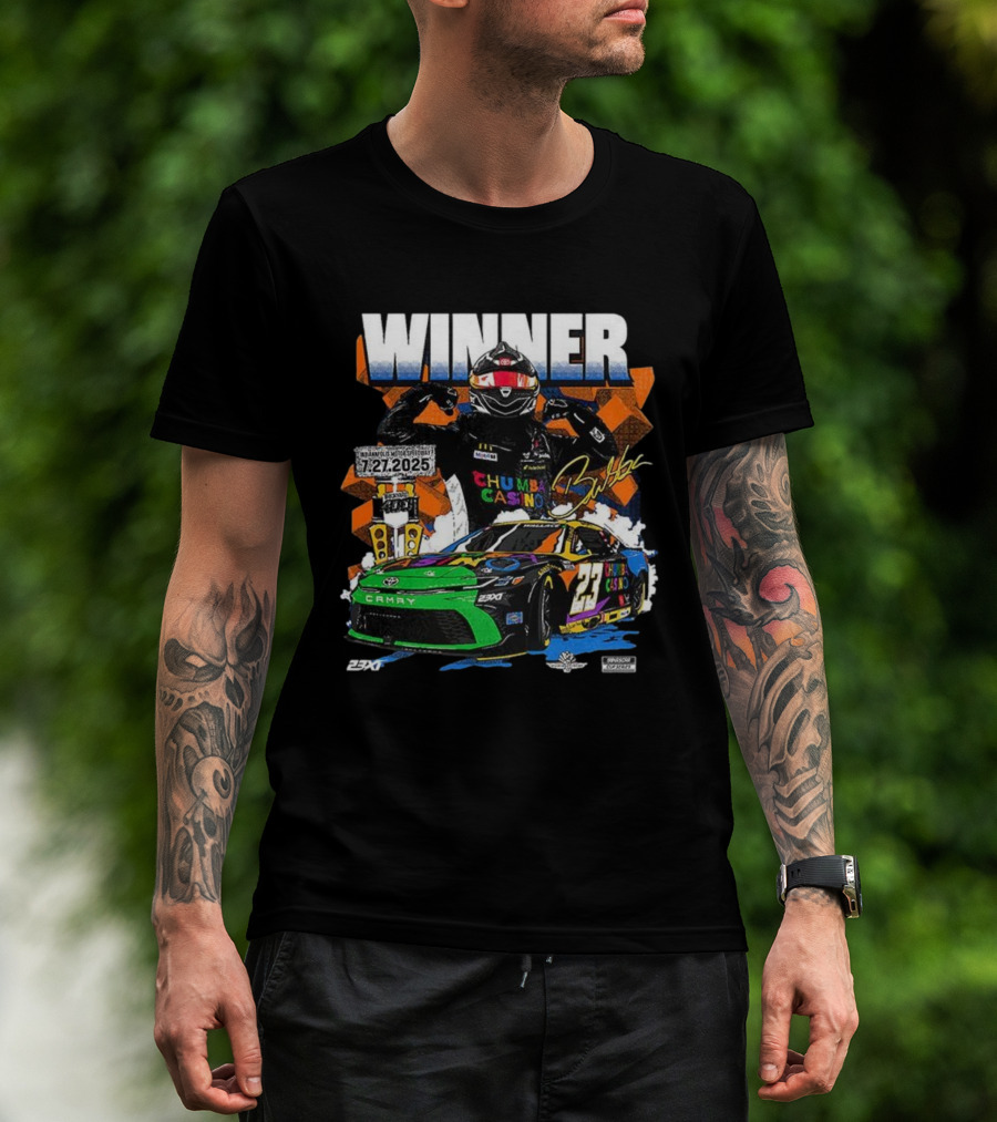 2025 Indianapolis Motor Speedway 23XI Racing Winner Bubba Wallace Signature NASCAR Event T-Shirt
