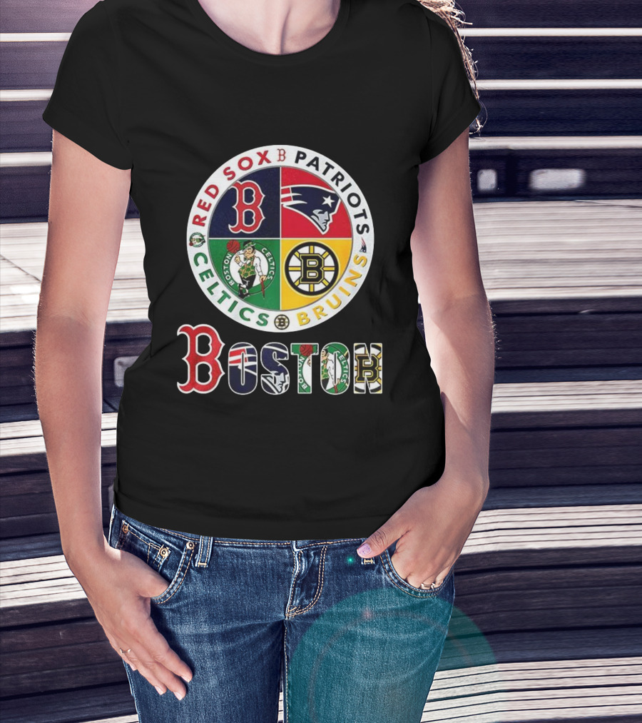 Boston Red Sox Patriots Celtics Bruins Mashup Classic Sports Teams T-Shirt