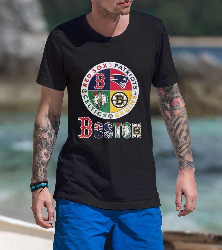Boston Red Sox Patriots Celtics Bruins Mashup Classic Sports Teams T-Shirt