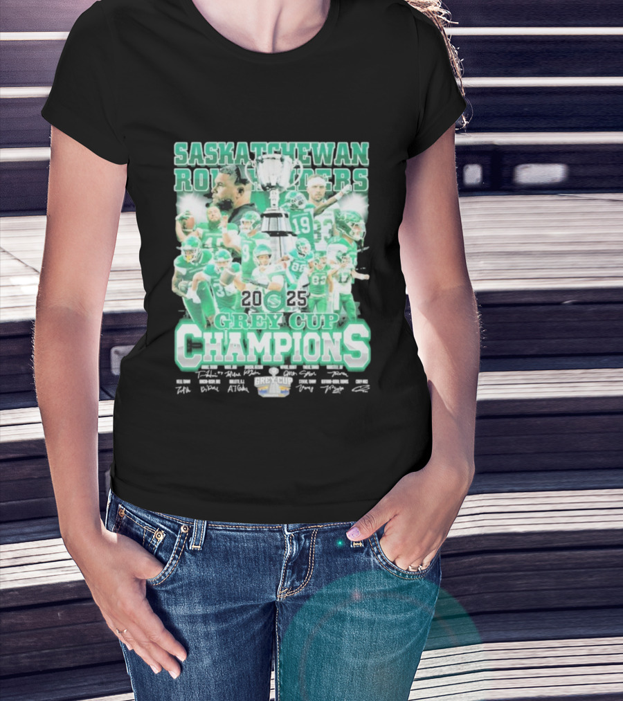 Saskatchewan Roughriders 2025 Grey Cup Champions Players Signatures T-Shirt