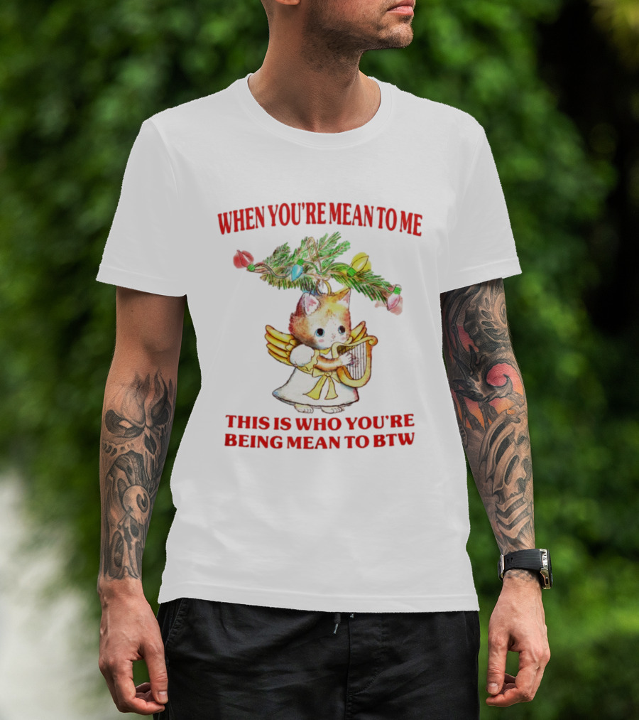 When You're Mean To Me This Is Who You're Being Mean To BTW Cute Cat Angel Harp Vintage T-Shirt