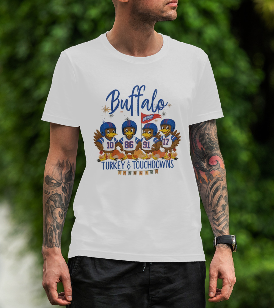 Buffalo Turkey And Touchdowns Thankful Thanksgiving Football T-Shirt