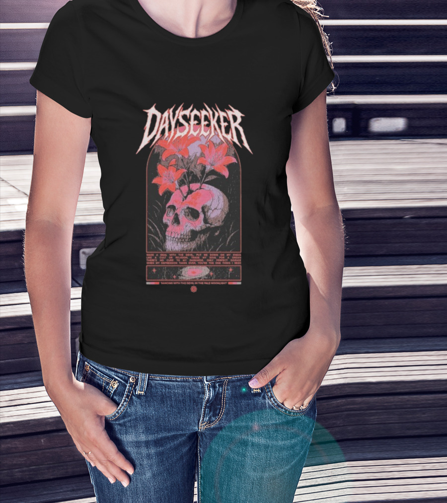 Dayseeker Dancing With The Devil Floral Skull And Moonlight T-Shirt
