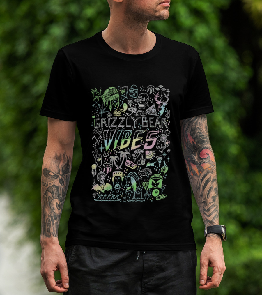 Grizzly Bear Vibes Pastel Doodles And Icons T-Shirt