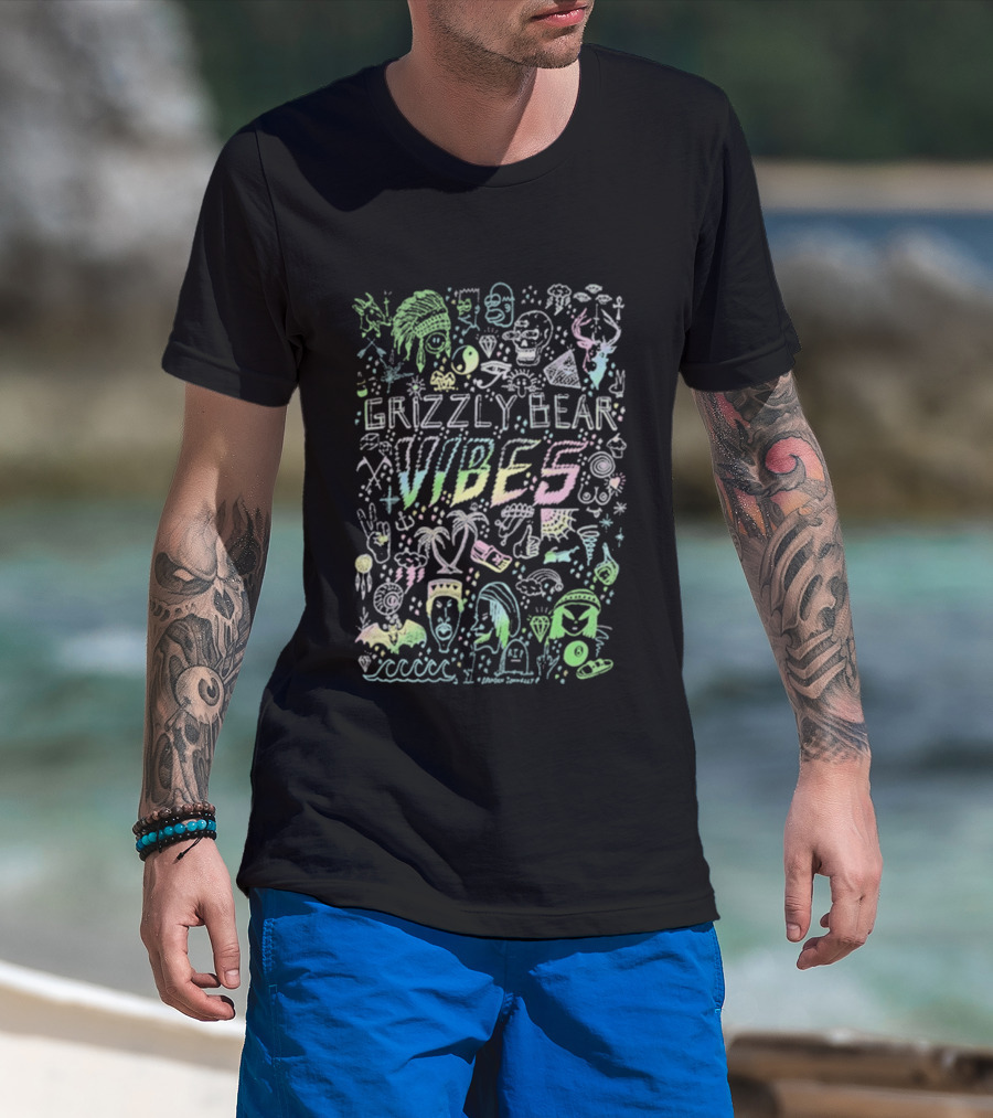 Grizzly Bear Vibes Pastel Doodles And Icons T-Shirt