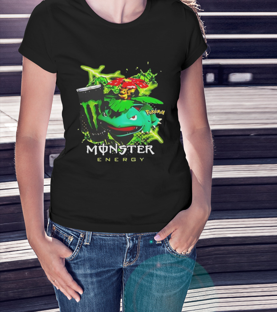 Pokémon Venusaur Vileplume Pikachu And Monster Energy Collaboration T-Shirt