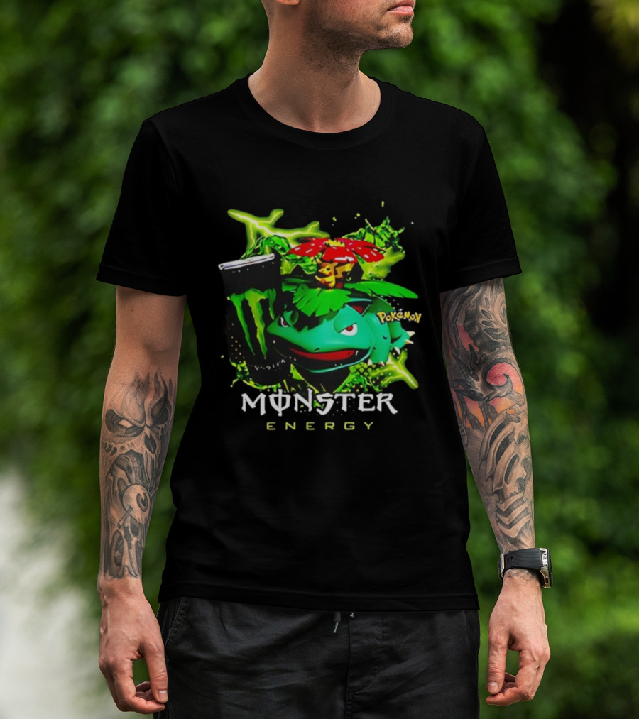 Pokémon Venusaur Vileplume Pikachu And Monster Energy Collaboration T-Shirt