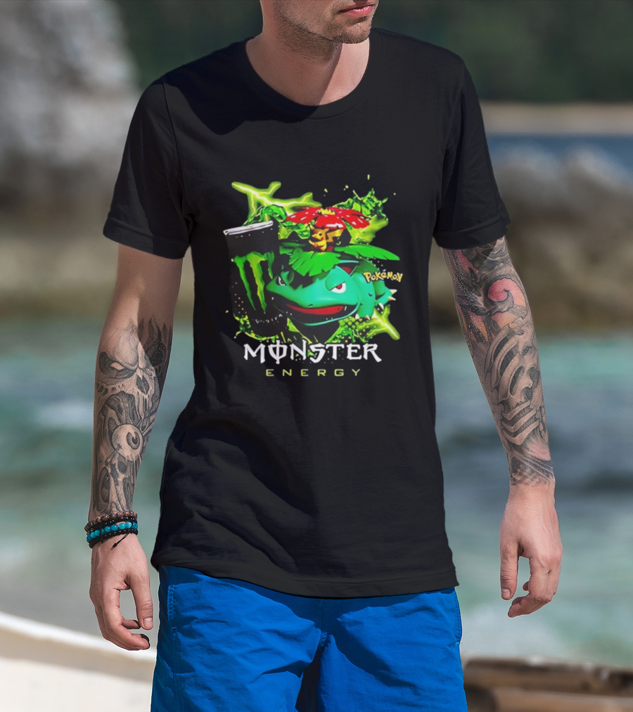 Pokémon Venusaur Vileplume Pikachu And Monster Energy Collaboration T-Shirt