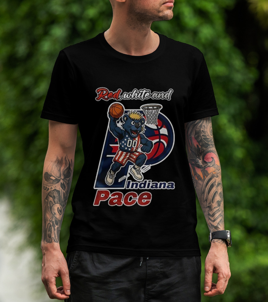 Red White And Indiana Pacers Mascot USA Flag Basketball Player T-Shirt