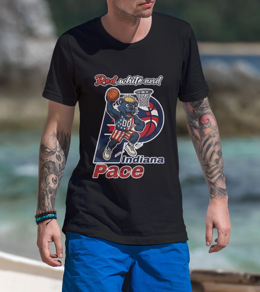 Red White And Indiana Pacers Mascot USA Flag Basketball Player T-Shirt