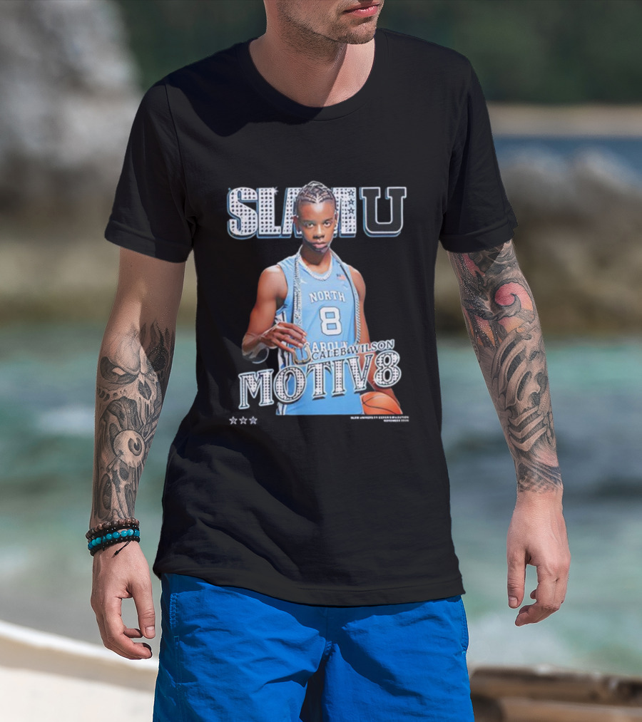 SlamU North Carolina Caleb Wilson Number 8 Motiv8 Basketball T-Shirt