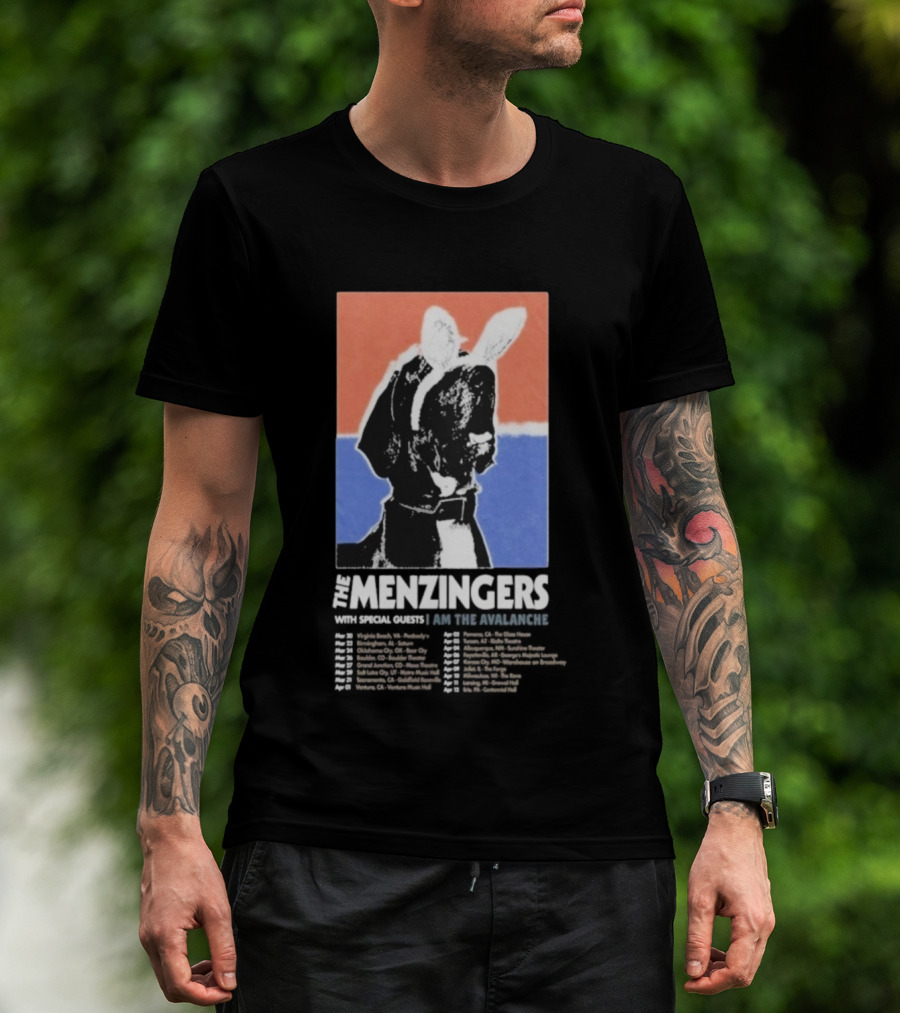 The Menzingers I Am The Avalanche Tour 2026 Black And White Dog Art Style T-Shirt