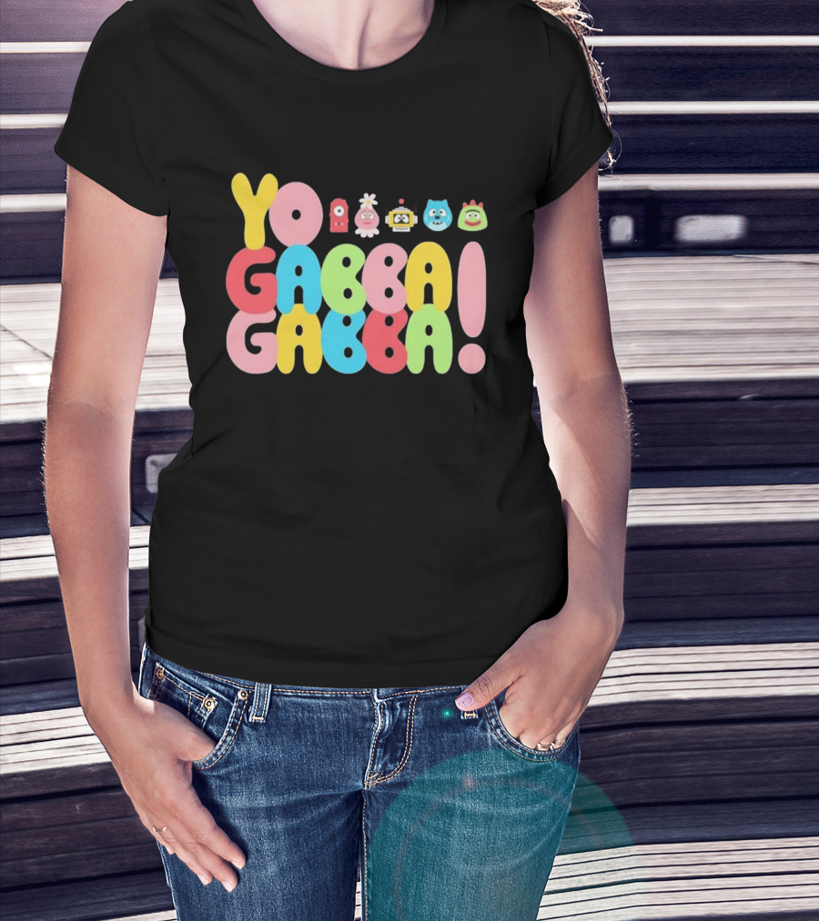 Yo Gabba Gabba Characters Colorful Text T-Shirt