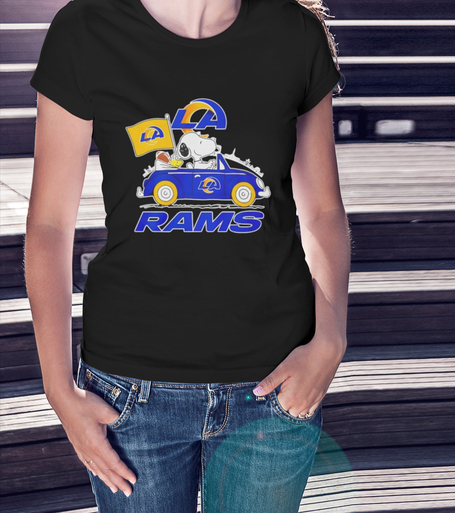 Los Angeles Rams Snoopy Woodstock Driving Car Football Fan Apparel T-Shirt