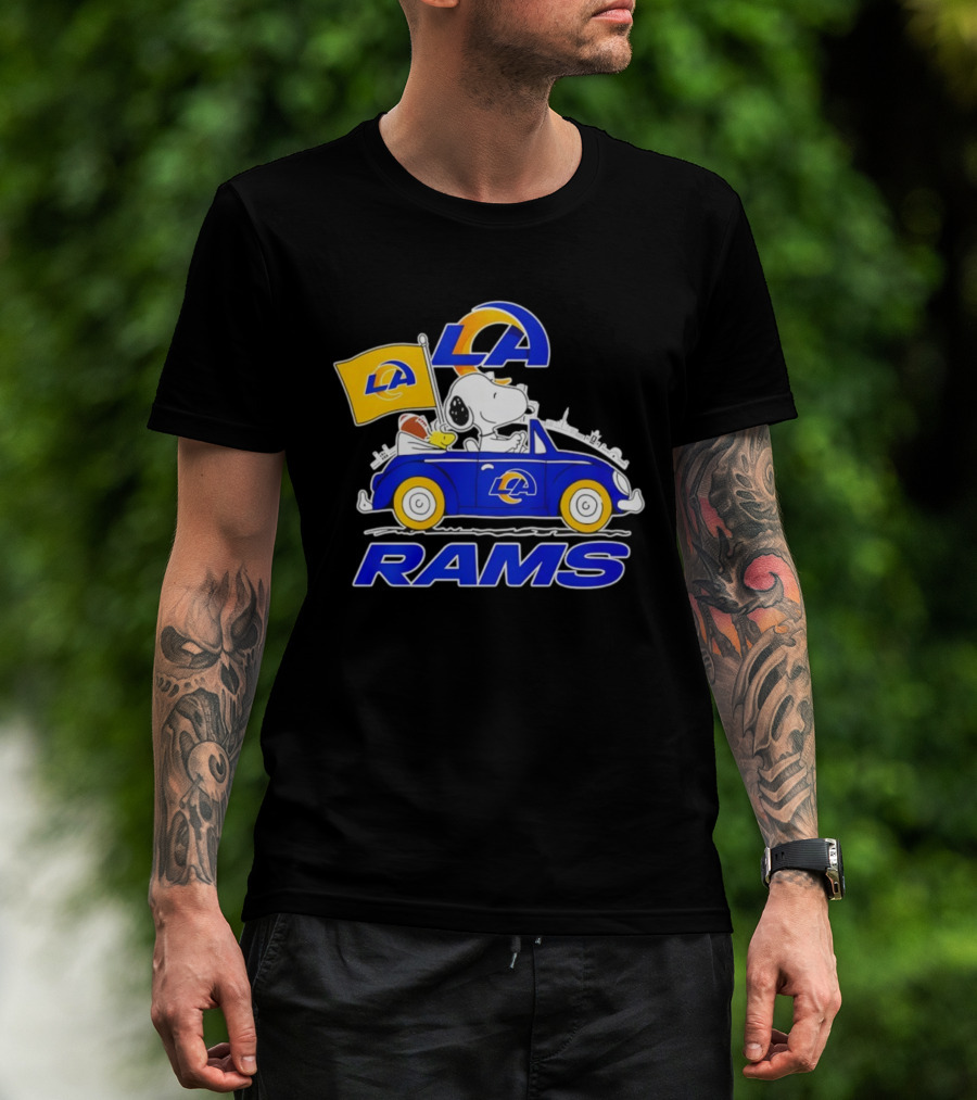 Los Angeles Rams Snoopy Woodstock Driving Car Football Fan Apparel T-Shirt
