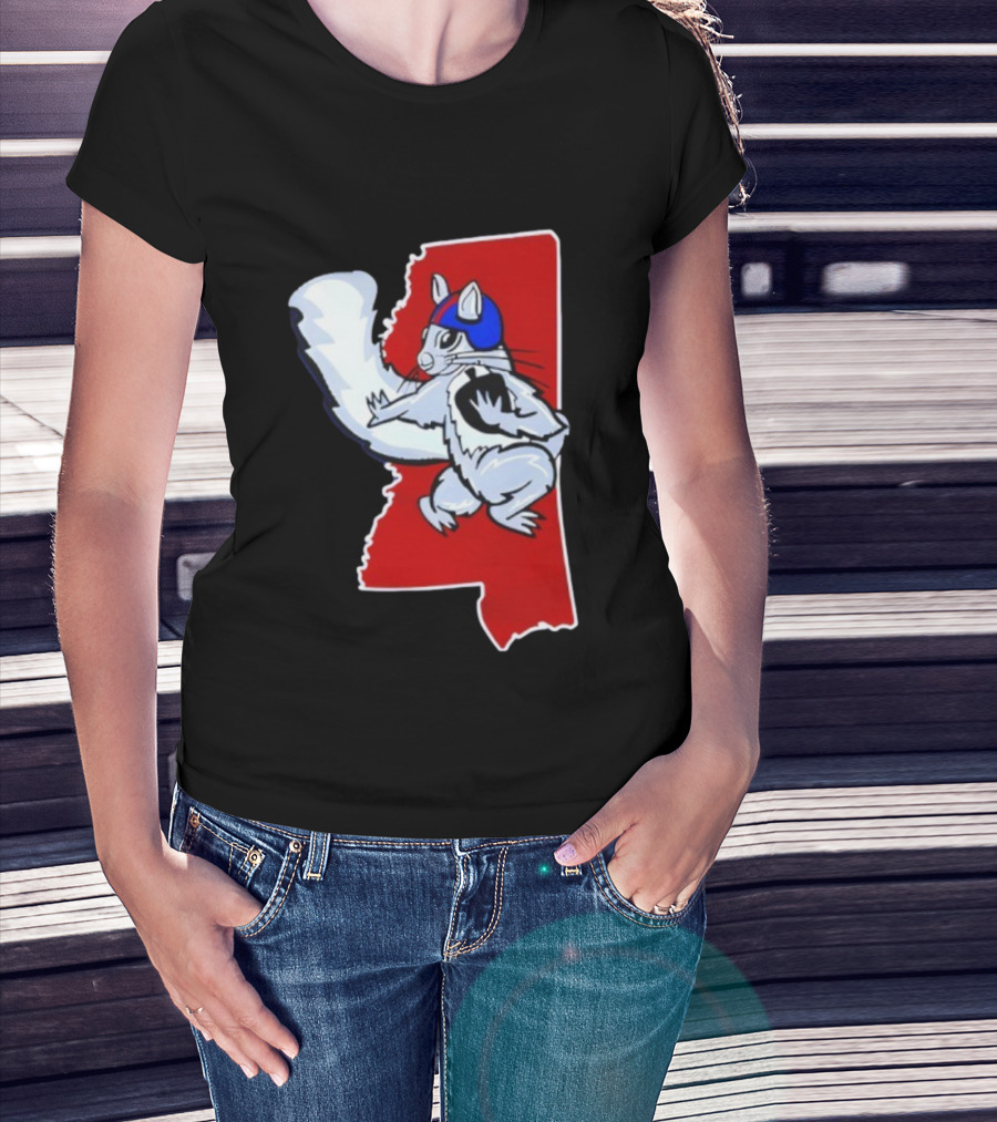 Ole Squirrel Mississippi Football Helmet State Outline T-Shirt