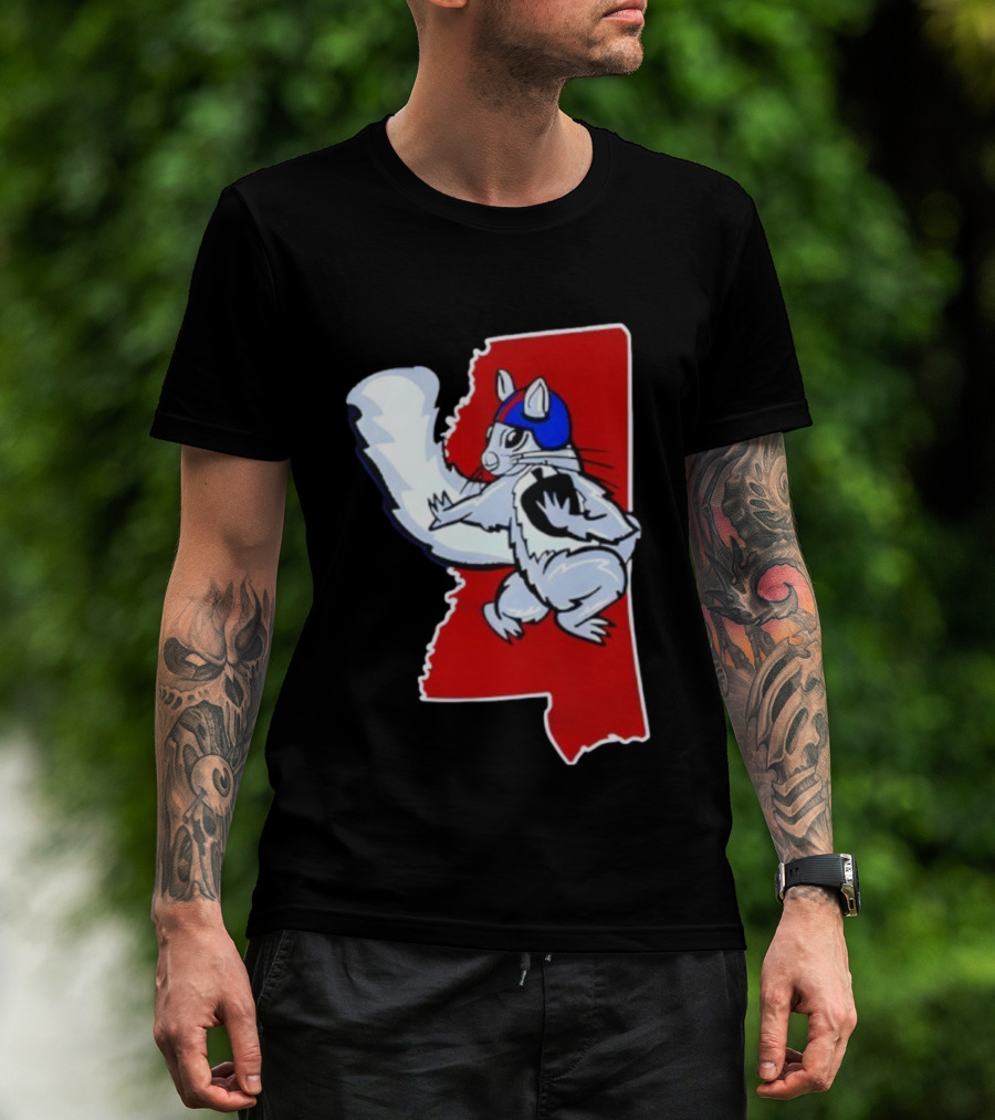 Ole Squirrel Mississippi Football Helmet State Outline T-Shirt