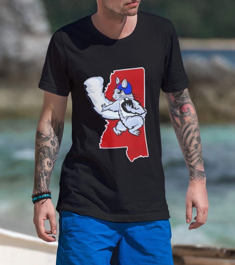 Ole Squirrel Mississippi Football Helmet State Outline T-Shirt