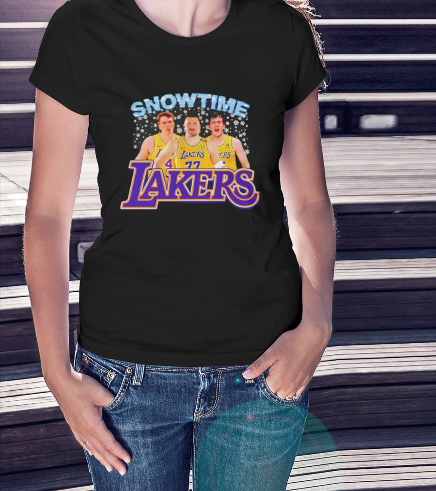 Snowtime Los Angeles Lakers Players Paw Prints Winter Theme T-Shirt