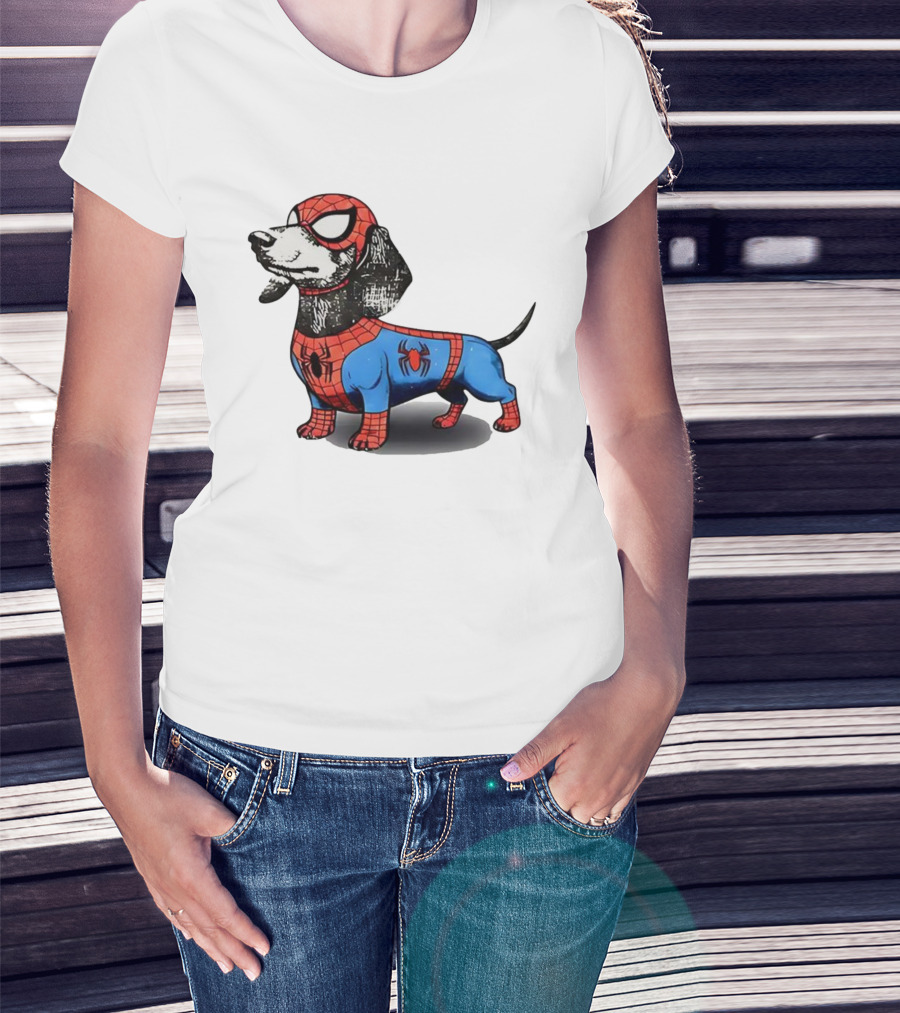 Dachshund In SpiderMan Costume Superhero Pet Character T-Shirt