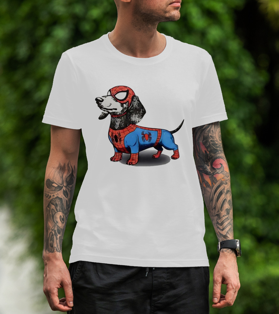 Dachshund In SpiderMan Costume Superhero Pet Character T-Shirt