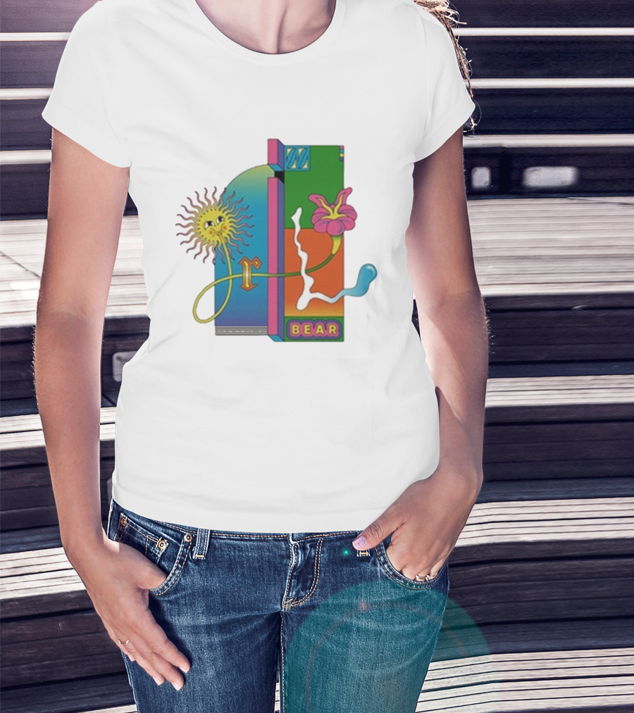 Grizzly Bear Sunshine Retro Psychedelic Sunflower And Abstract Art T-Shirt