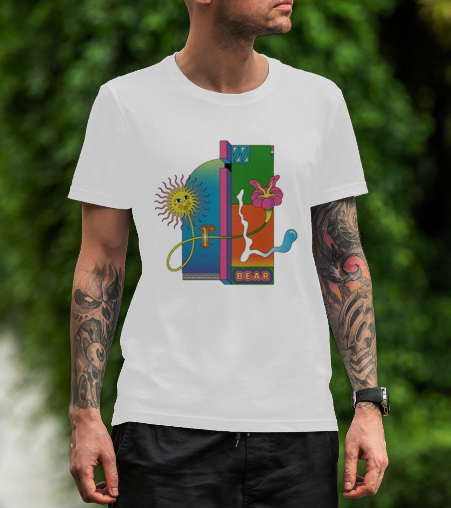 Grizzly Bear Sunshine Retro Psychedelic Sunflower And Abstract Art T-Shirt