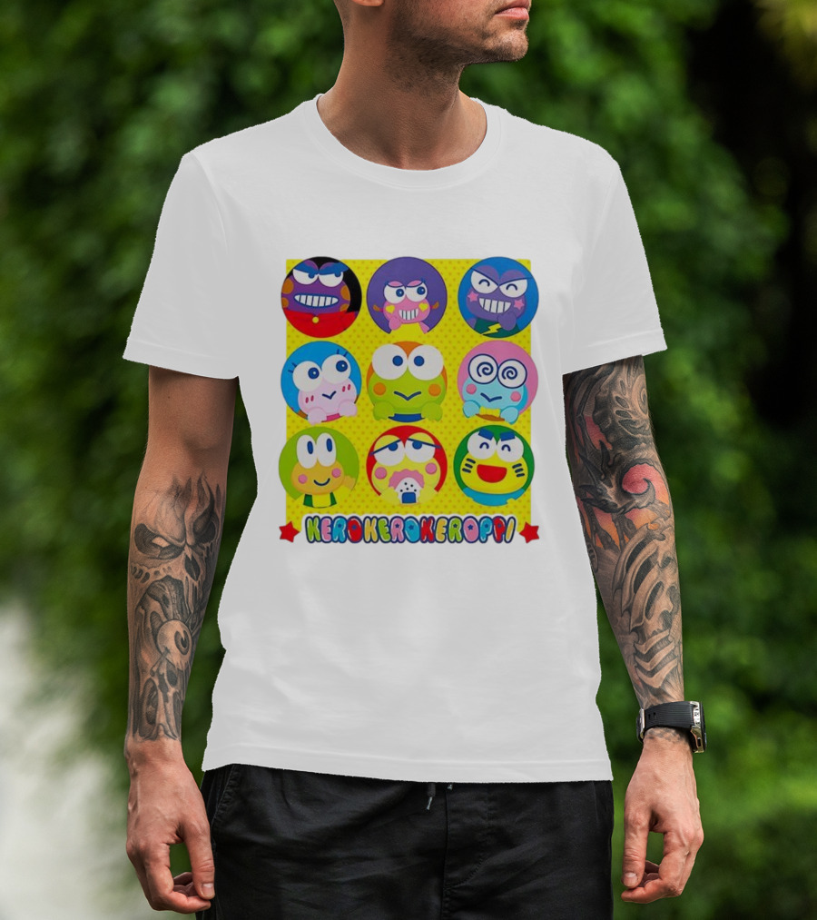 Kerokerokeroppi Colorful Faces Pattern T-Shirt