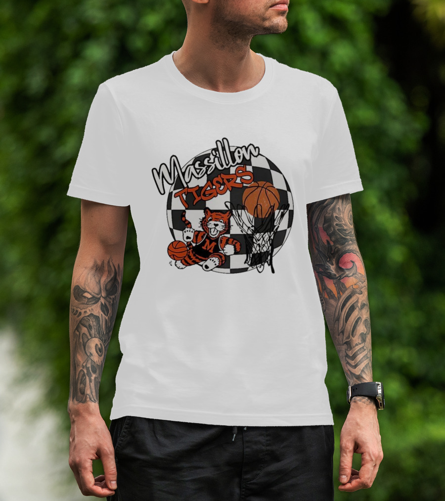Massillon Tigers Basketball Mascot Hoops Checkered Sports Team Spirit T-Shirt