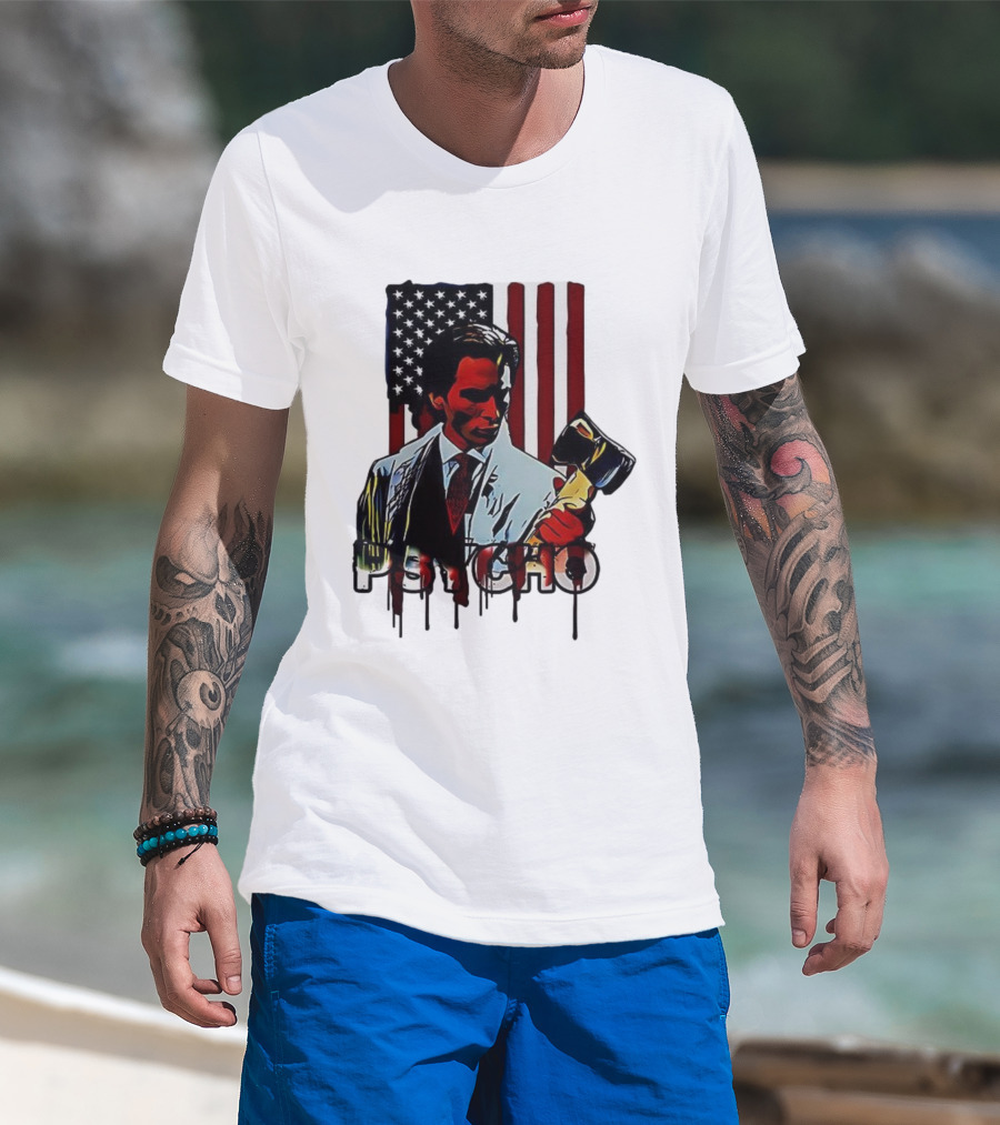 Patrick Bateman Psycho Ax American Flag Iconic Design T-Shirt