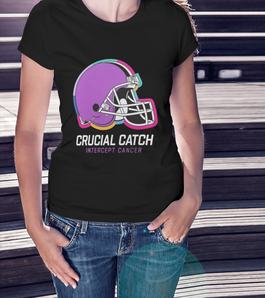 Cleveland Browns NFL Crucial Catch Intercept Cancer Helmet T-Shirt