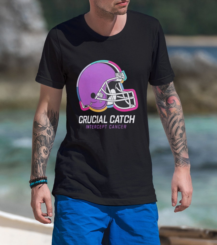 Cleveland Browns NFL Crucial Catch Intercept Cancer Helmet T-Shirt