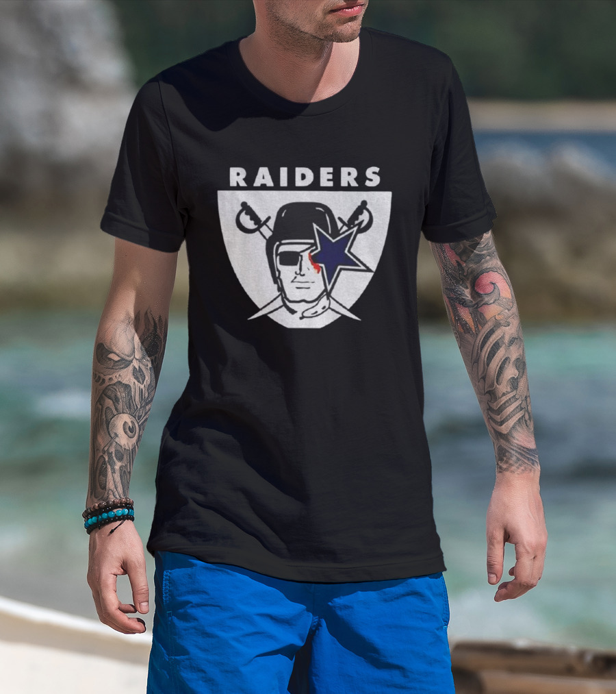 Las Vegas Raiders Dallas Cowboys Bleed Raiders Mashup NFL Logos T-Shirt