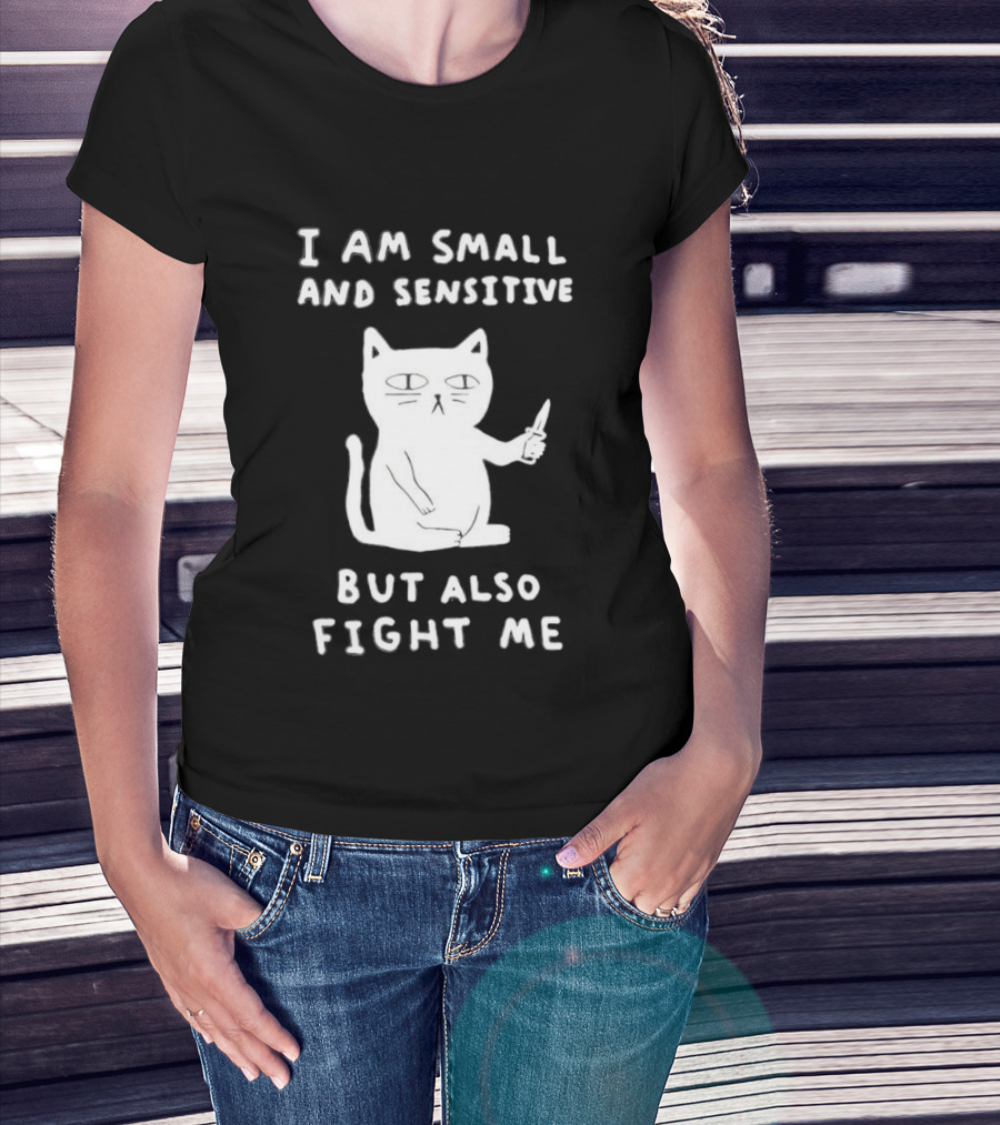 Cat I Am Small And Sensitive But Also Fight Me Playful Humor T-Shirt