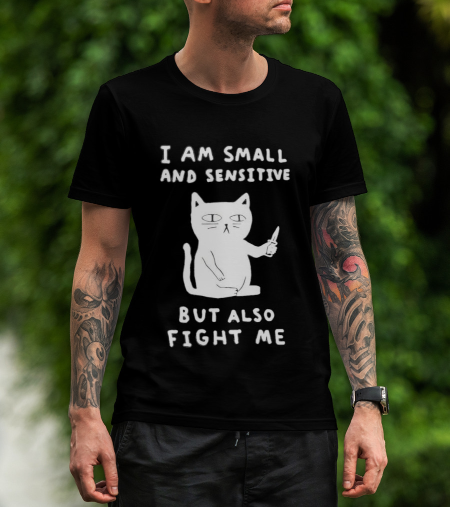Cat I Am Small And Sensitive But Also Fight Me Playful Humor T-Shirt