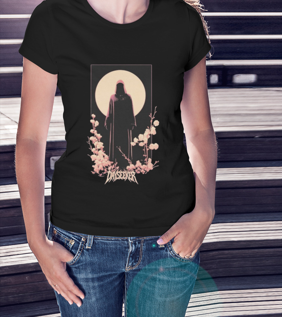 Dayseeker The Living Dead Hooded Figure With Full Moon And Flowers T-Shirt